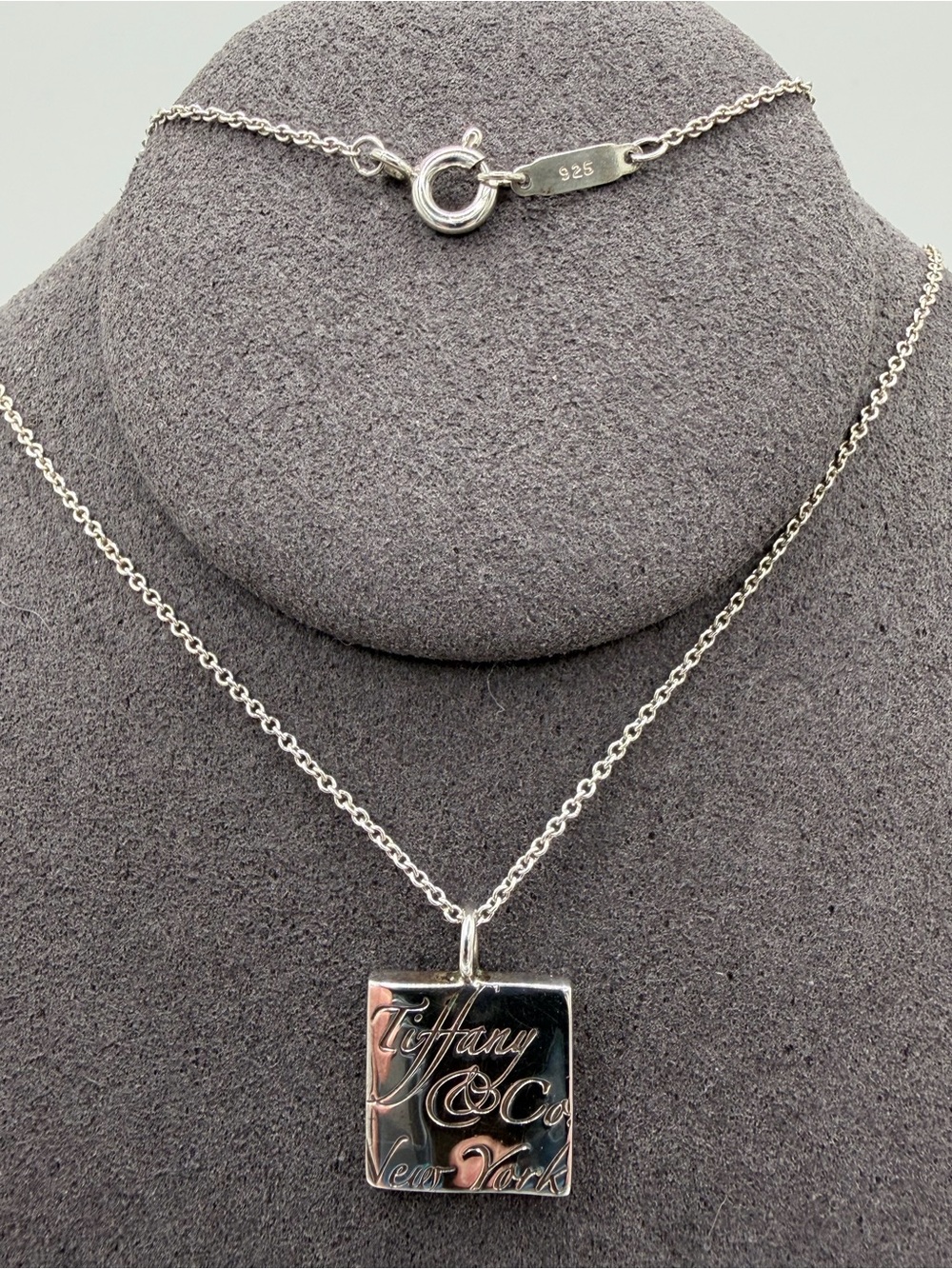 16” Tiffany & Co. Silver NY Notes Square Wavy Pendant Necklace in Pouch Rare - Picture 8 of 13
